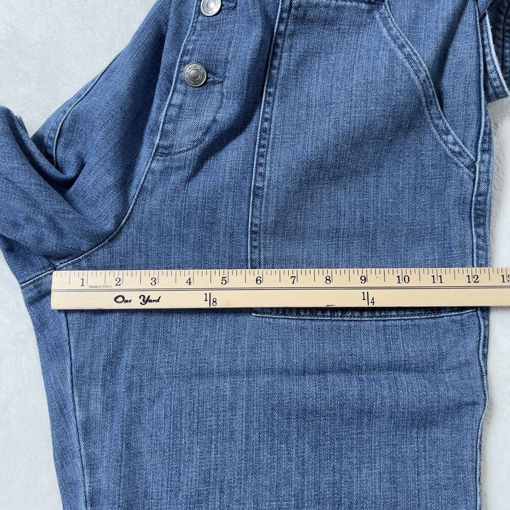 Aerie Denim Kick Flare Overalls Wide Leg Jumpsuit Womens Sz L Blue Button Front - Picture 16 of 16